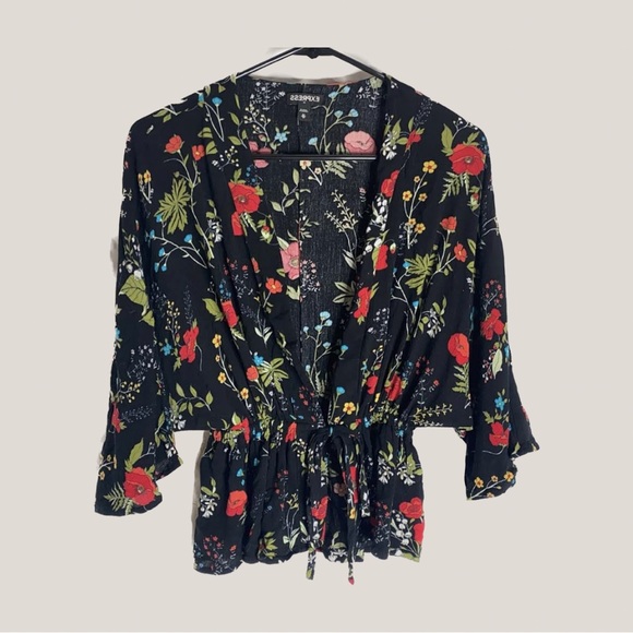 Express Floral Wrap Top - Picture 3 of 4